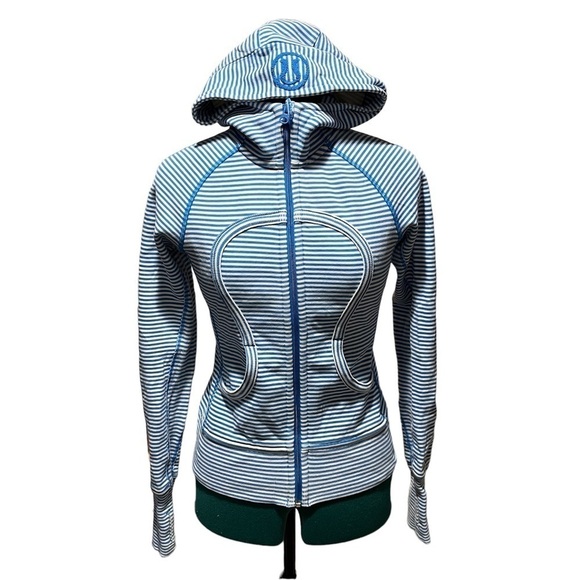 LULULEMON blue and white striped scuba hoodie sweatshirt jacket size 4 - Picture 1 of 5